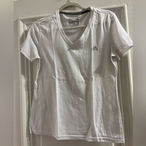 Adidas White V-Neck Tee with Logo